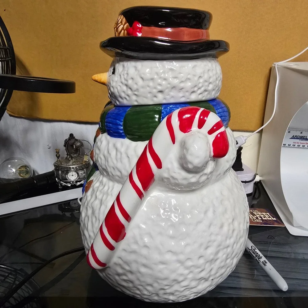The Cellar Snowman Handpainted Ceramic Cookie Jar Christmas Holiday PL119R0688